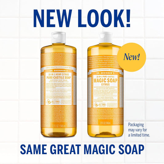- Pure-Castile Liquid Soap (Citrus, 32 Ounce, 2-Pack) - Made with Organic Oils, 18-In-1 Uses: Face, Body, Hair, Laundry, Pets and Dishes, Concentrated, Vegan, Non-Gmo